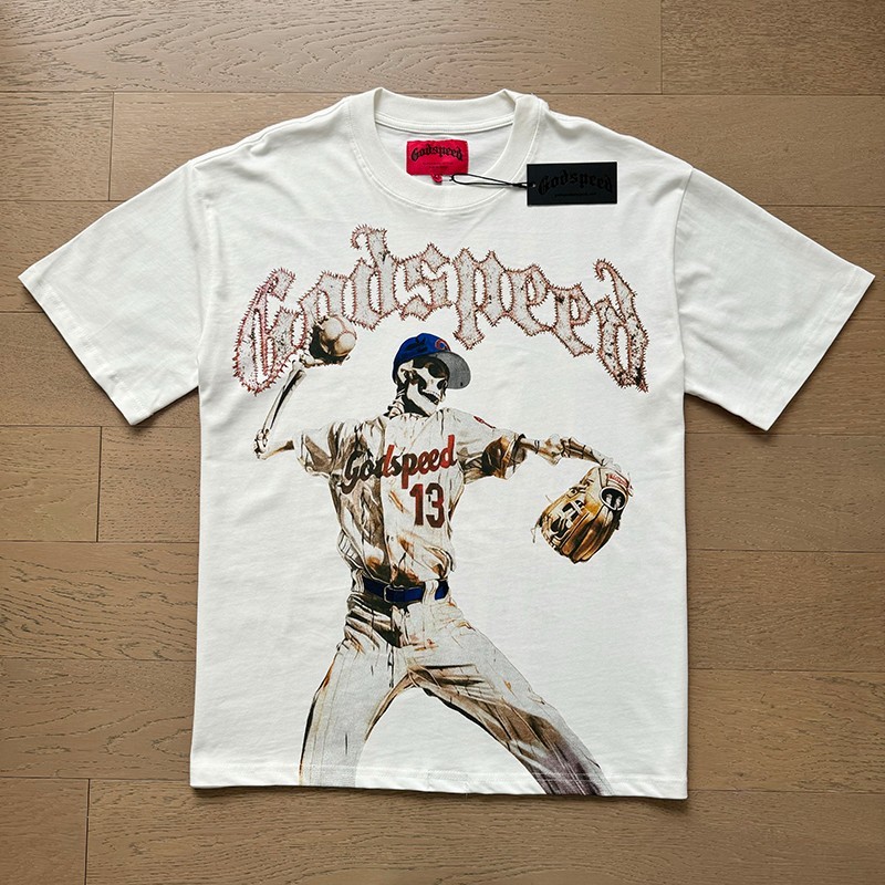NEW Godspeed Skeleton baseball player print Tee Mens Short sleeved T-shirt