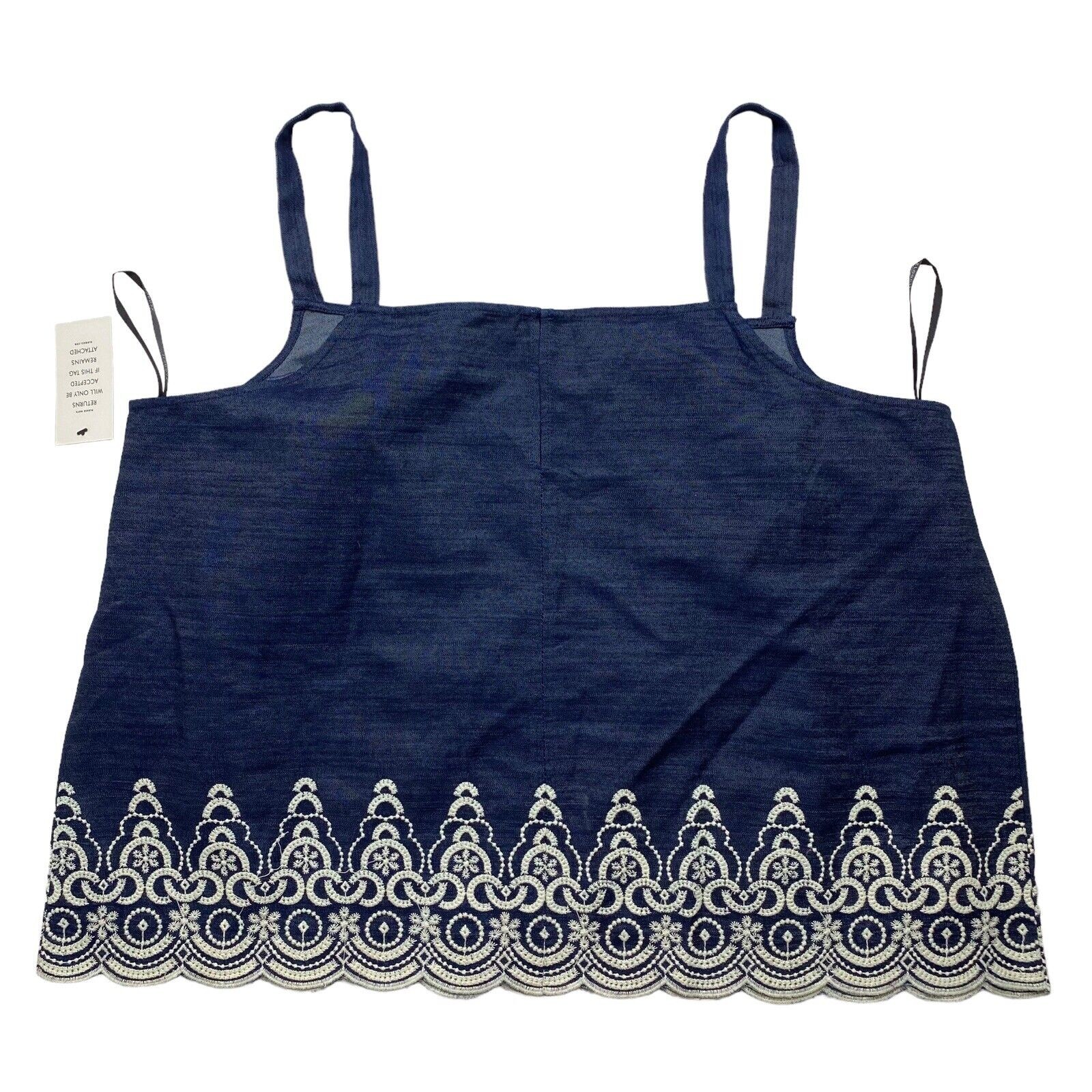 ELOQUII *NEW* Embroidered Chambray Tank Size 16 Blue with White Detail at Hem