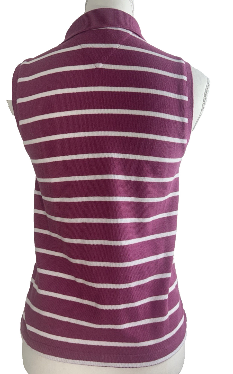 Tommy Jeans Striped Sleeveless Polo Shirt Fuchsia White Sz M