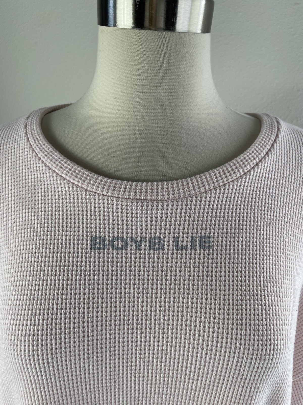 Boys Lie Shirt Womens One Size Pink Waffle Knit Cherub Graphic Top Long Sleeve