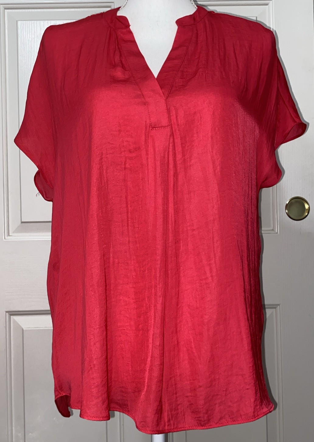 Rachel Roy Women’s Crinkle Blouse Dolman Sleeve V-neck Hot Pink/Fuschia Size M