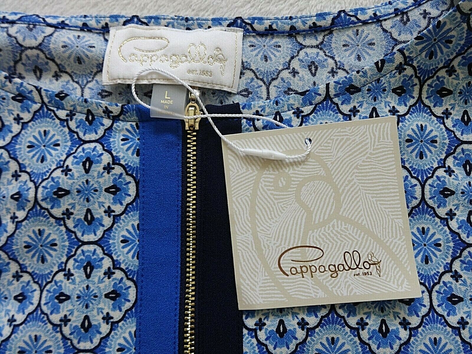 Pappagallo Front Zipper Top Women’s Size L Blue Loose Fit Hazel Casual Blouse