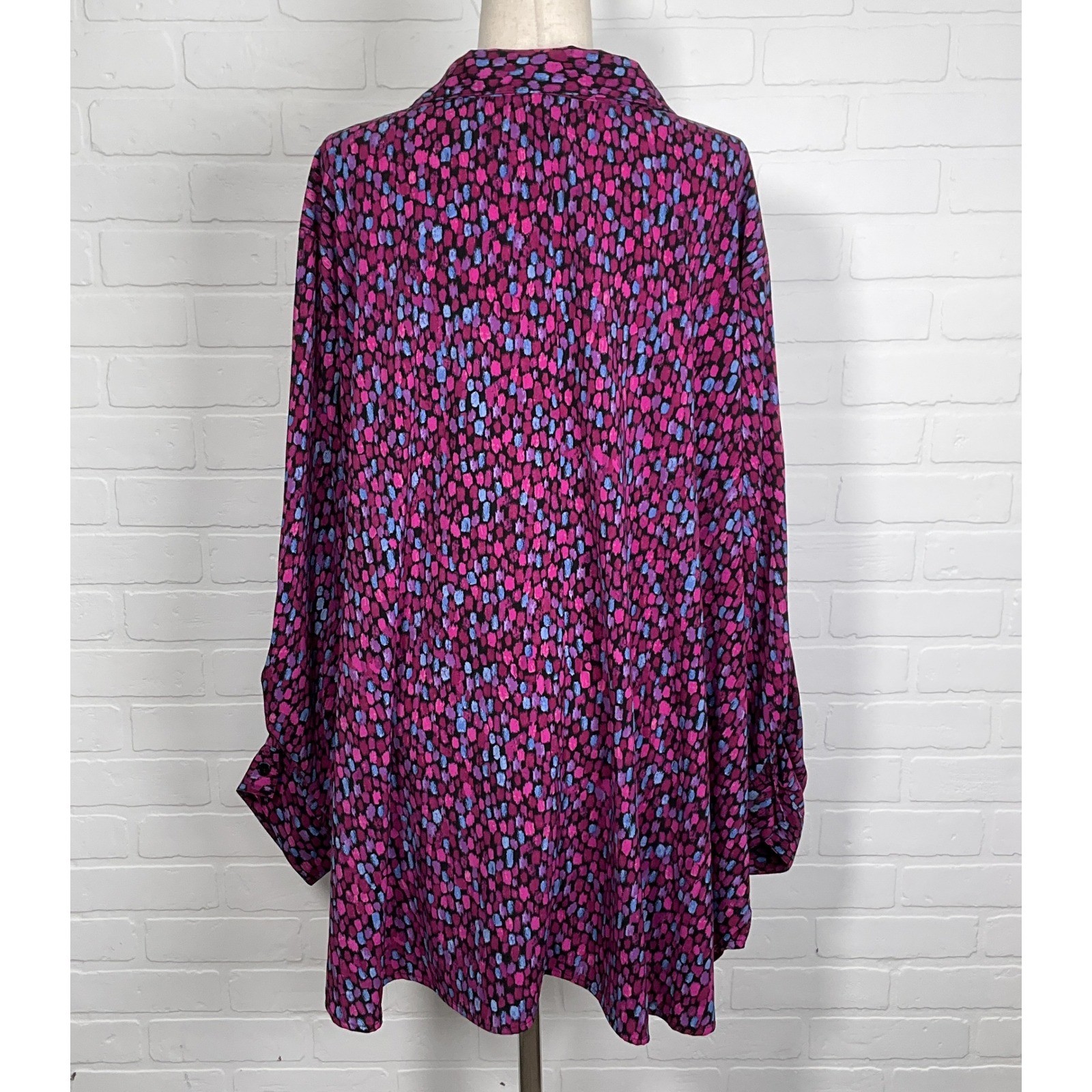 Catherines Blouse Women 5X 34/36W Purple Blue Long Sleeve Collar Tunic Boho