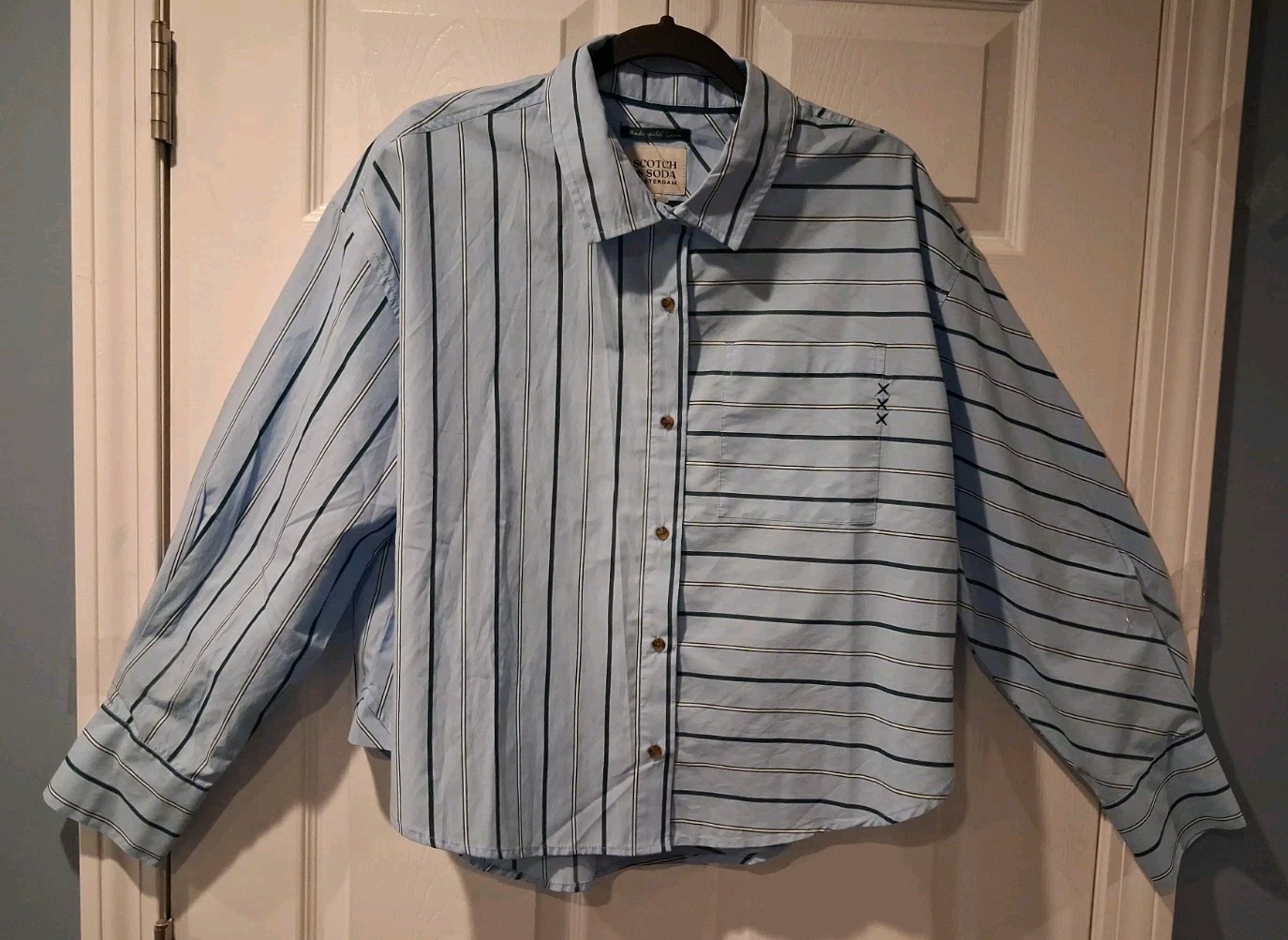 Scotch and Soda Women’s Button Up Stripe Long Sleeve Shirt Size L Blue