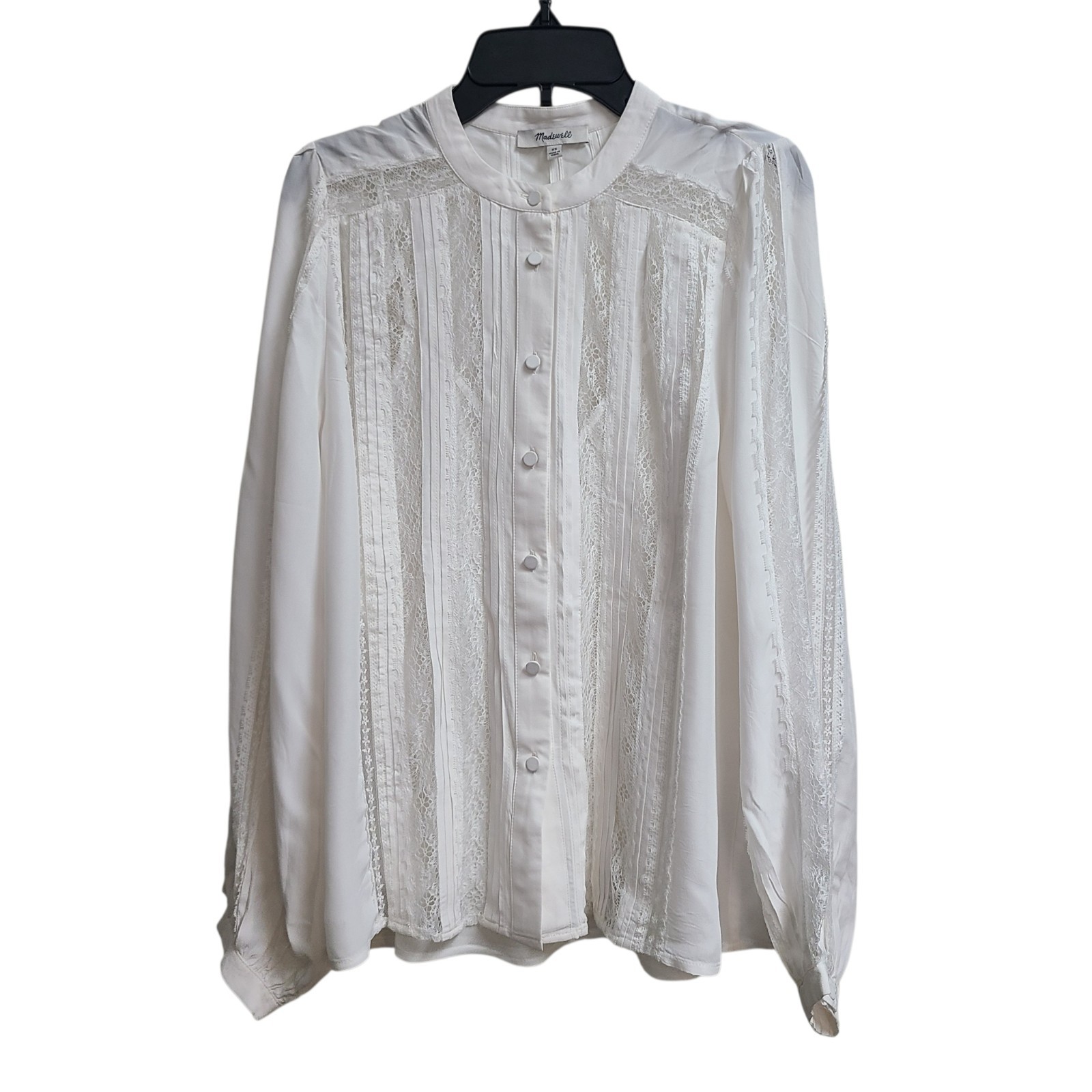 Madewell Lace-Insert Button-Up Long-Sleeve Blouse Winter White XS NEW