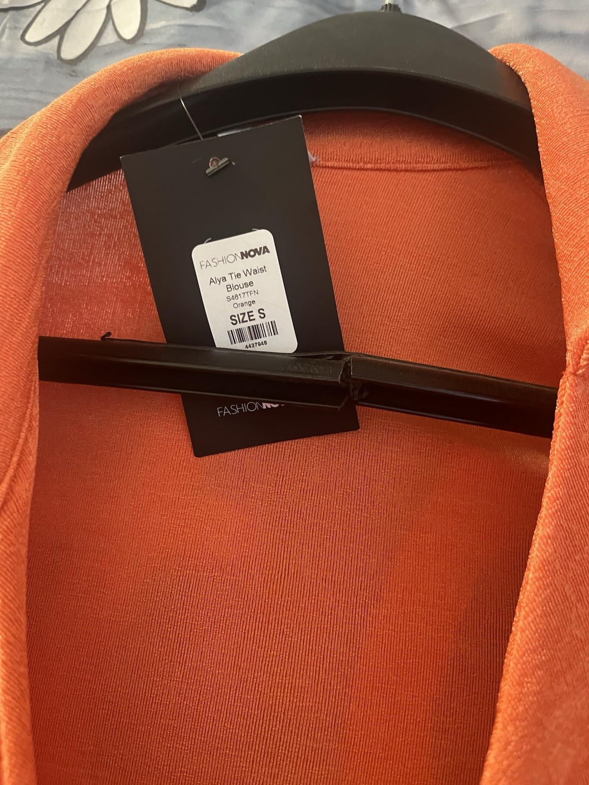 Fashion Nova Orange Wrap V-Neck Long Sleeve Tie Waist Stretch Blouse S