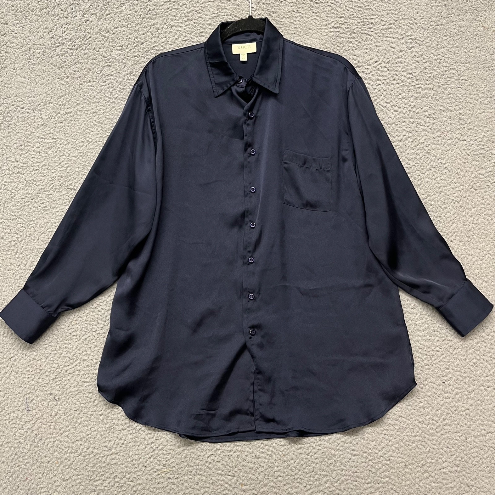 Koch Top Womens XS Blue Satin Long Sleeve Button Up Classic Designer Elegant
