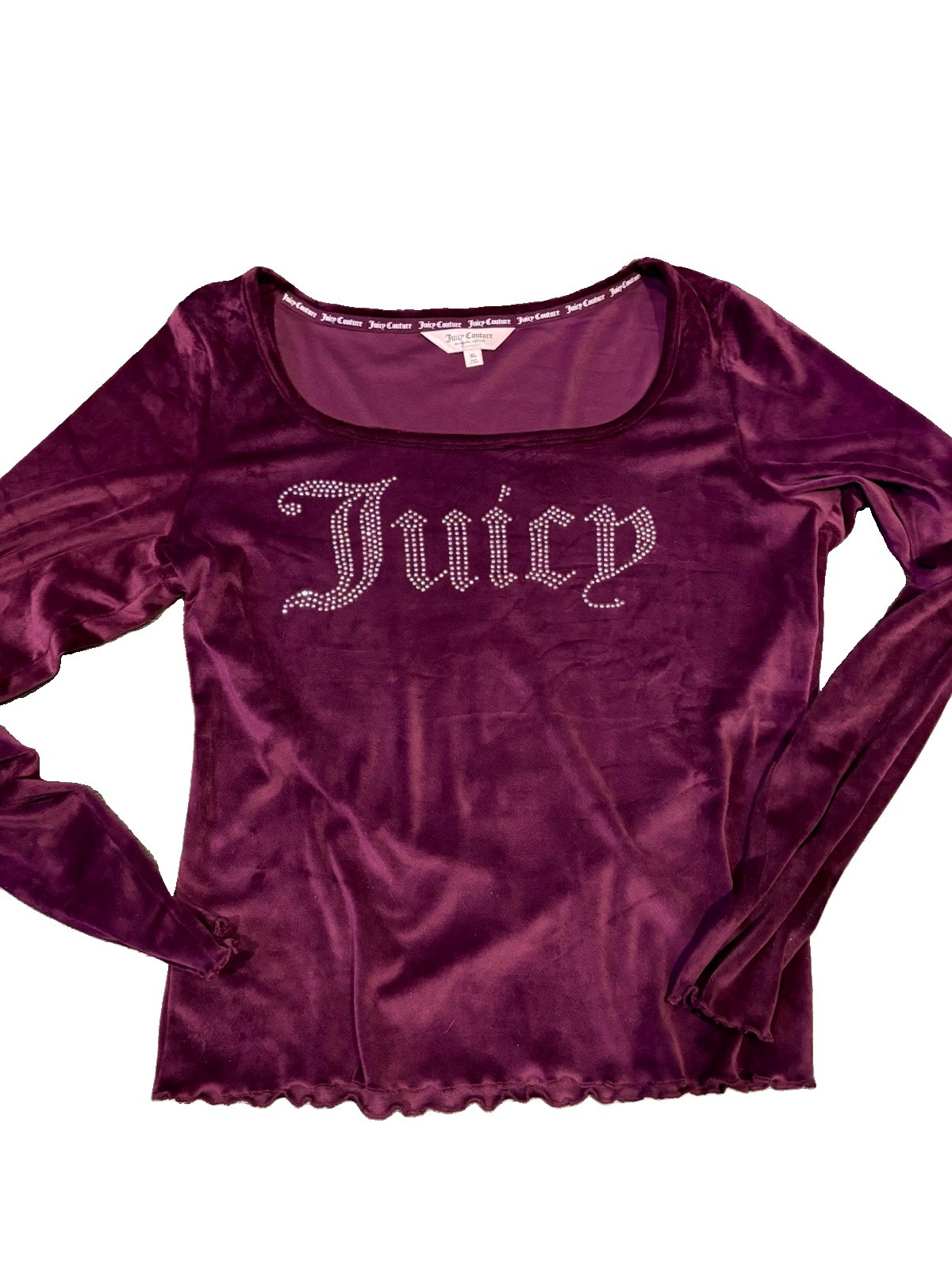 Juicy Couture Velour Rhinestone Long Sleeve Top Size XL