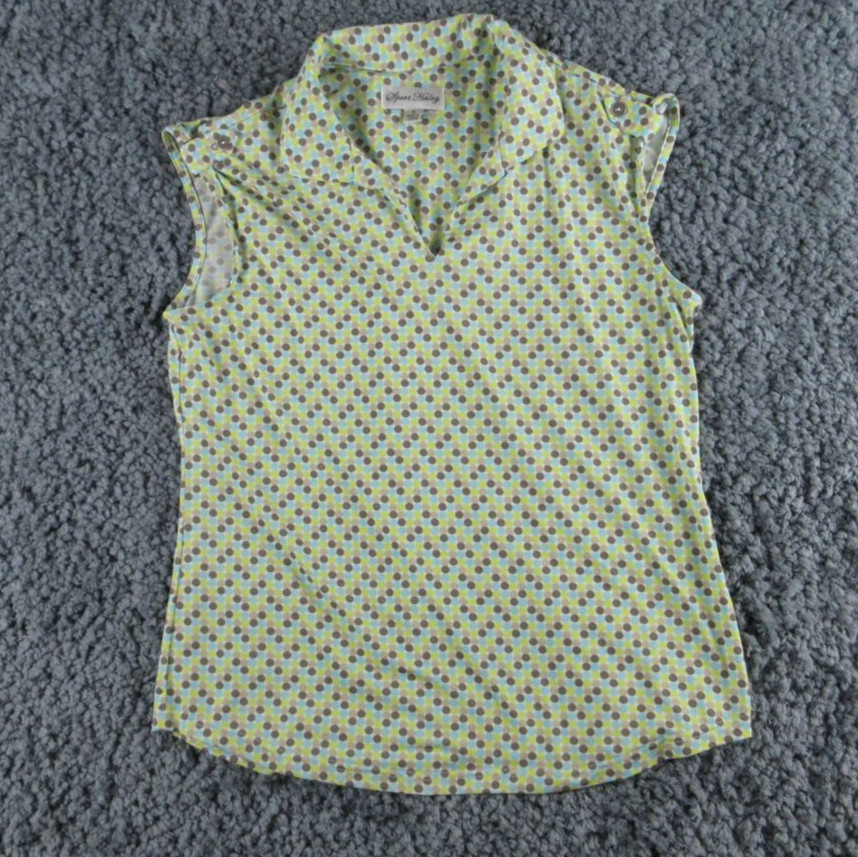 Sport Haley Shirt Womens Small Green Brown Blue Spotted Sleeveless Golf Polo