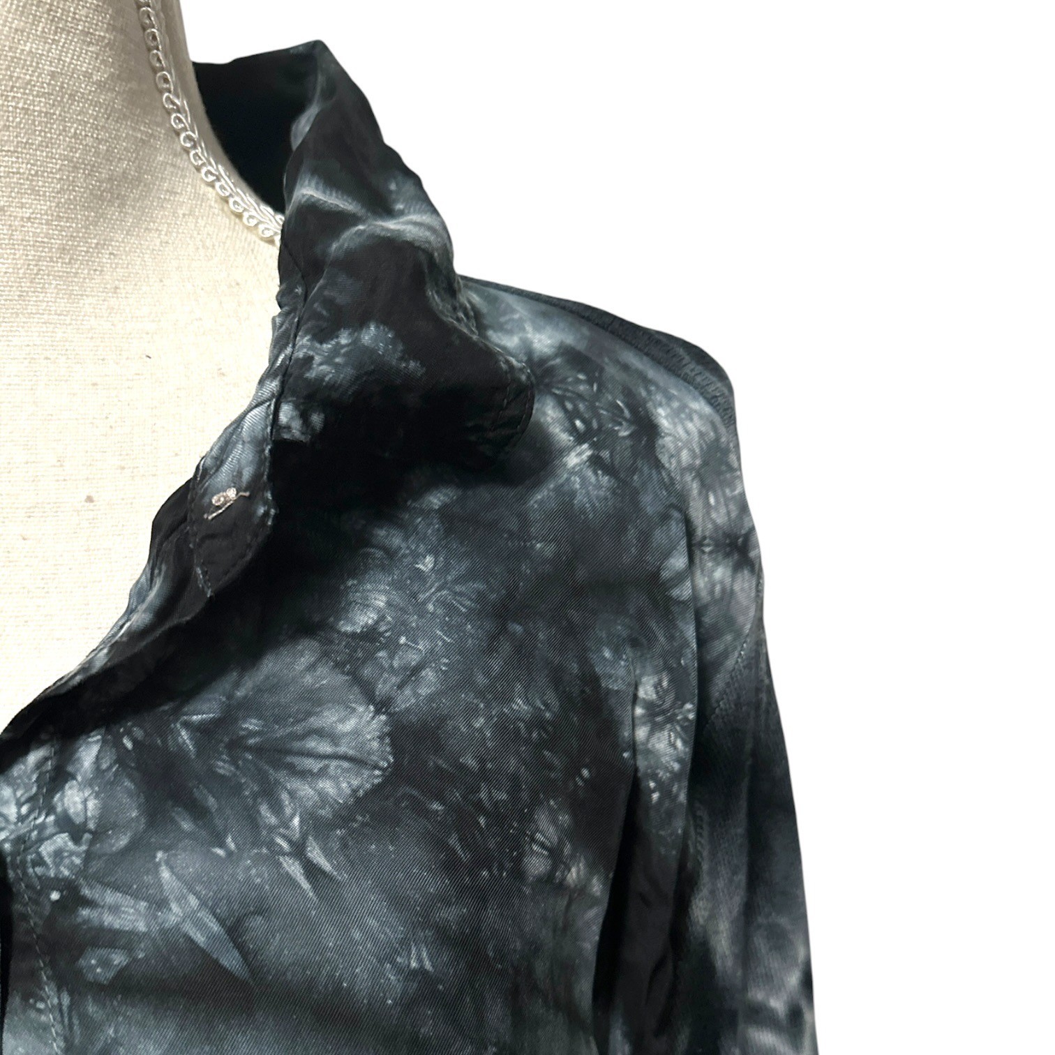 Soft Surroundings Black Grey Tie Dye Button Down Tunic Shirt Women’s M Artsy