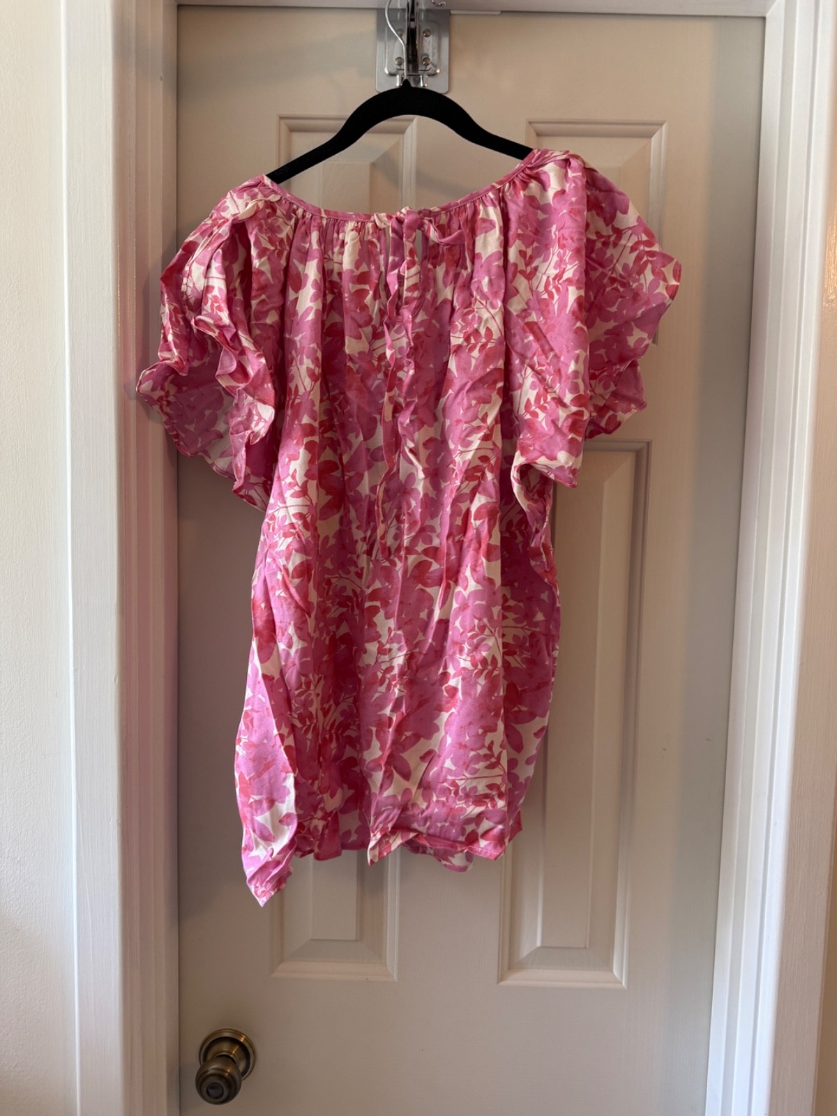 CANDACE CAMERON BURE Printed Tulip Sleeve Bow Back Blouse PLUM BERRY sz 2X