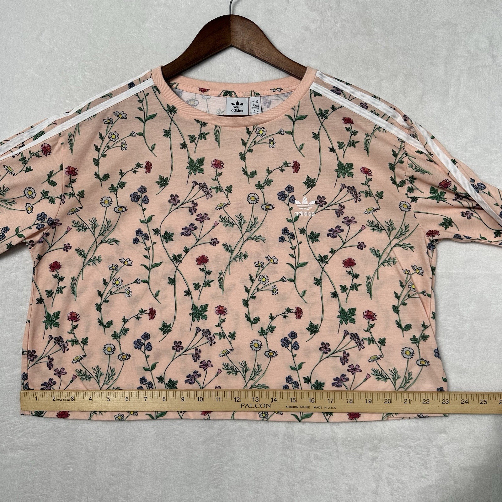 Adidas Originals Floral Crop Top T-Shirt Women’s M Trefoil Ain’t No Sunshine