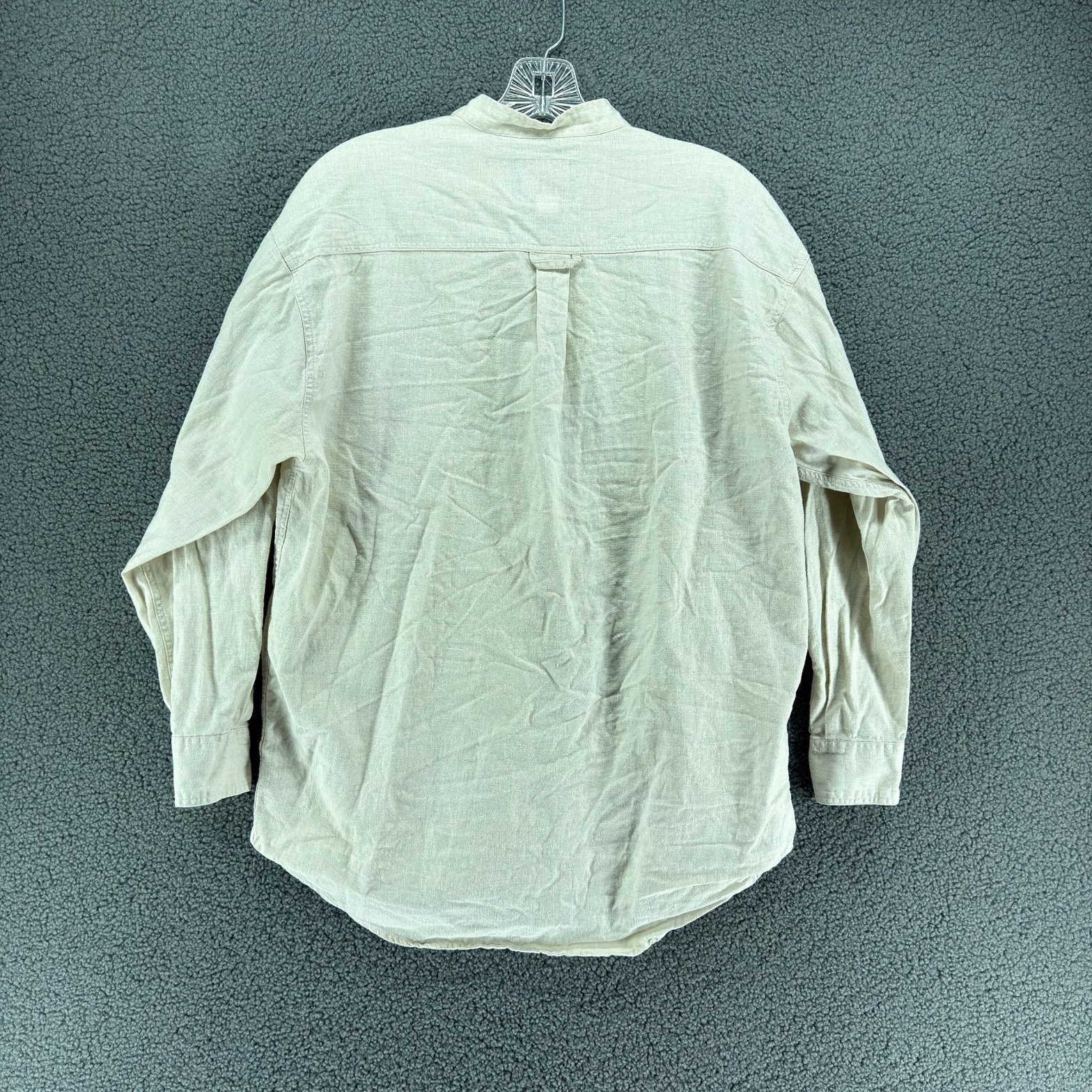 At Last New York Shirt Womens M Beige Linen Blend Band Collar Button Front