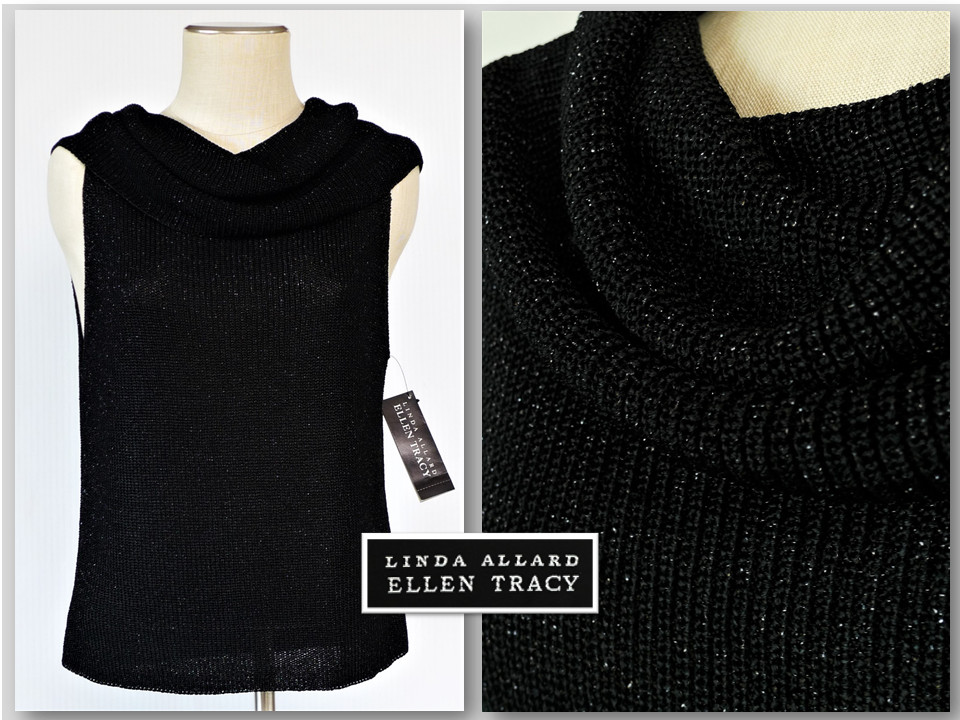 NWT LINDA ALLARD ELLEN TRACY Black Sparkle Knit Tank Sweater Top SZ X Orig $205