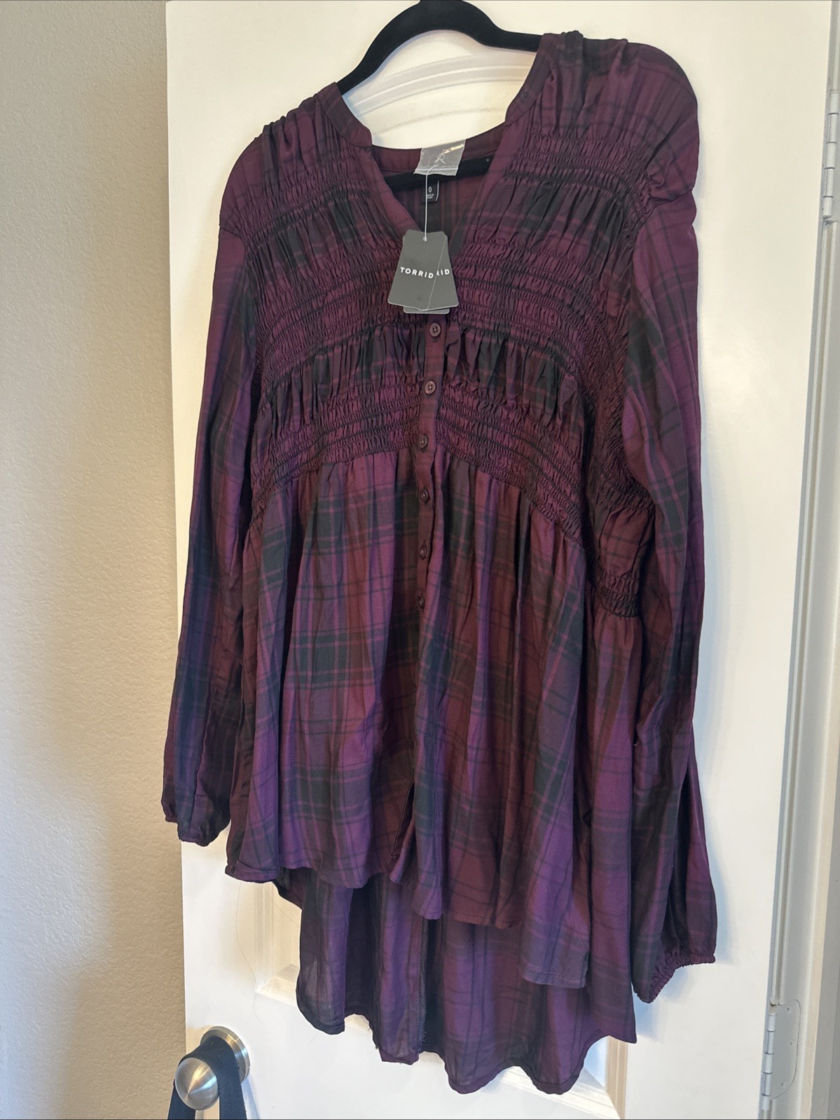 Purple And Black Plaid Torrid Size 0 (large 12) Blouse
