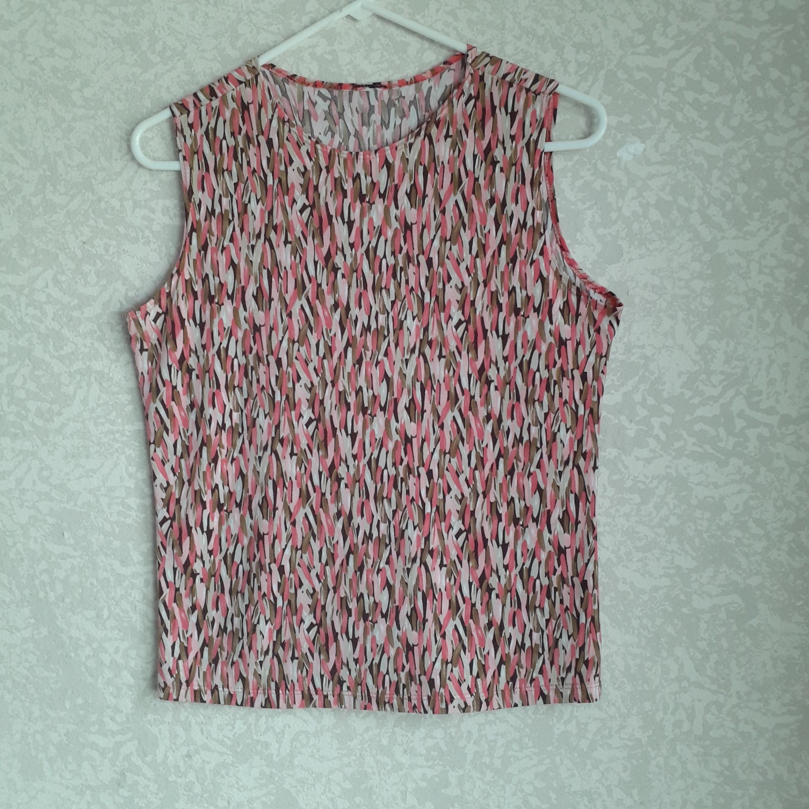 Womens Top Round Neck Sleeveless Pink Brown White Multicolor Size Medium