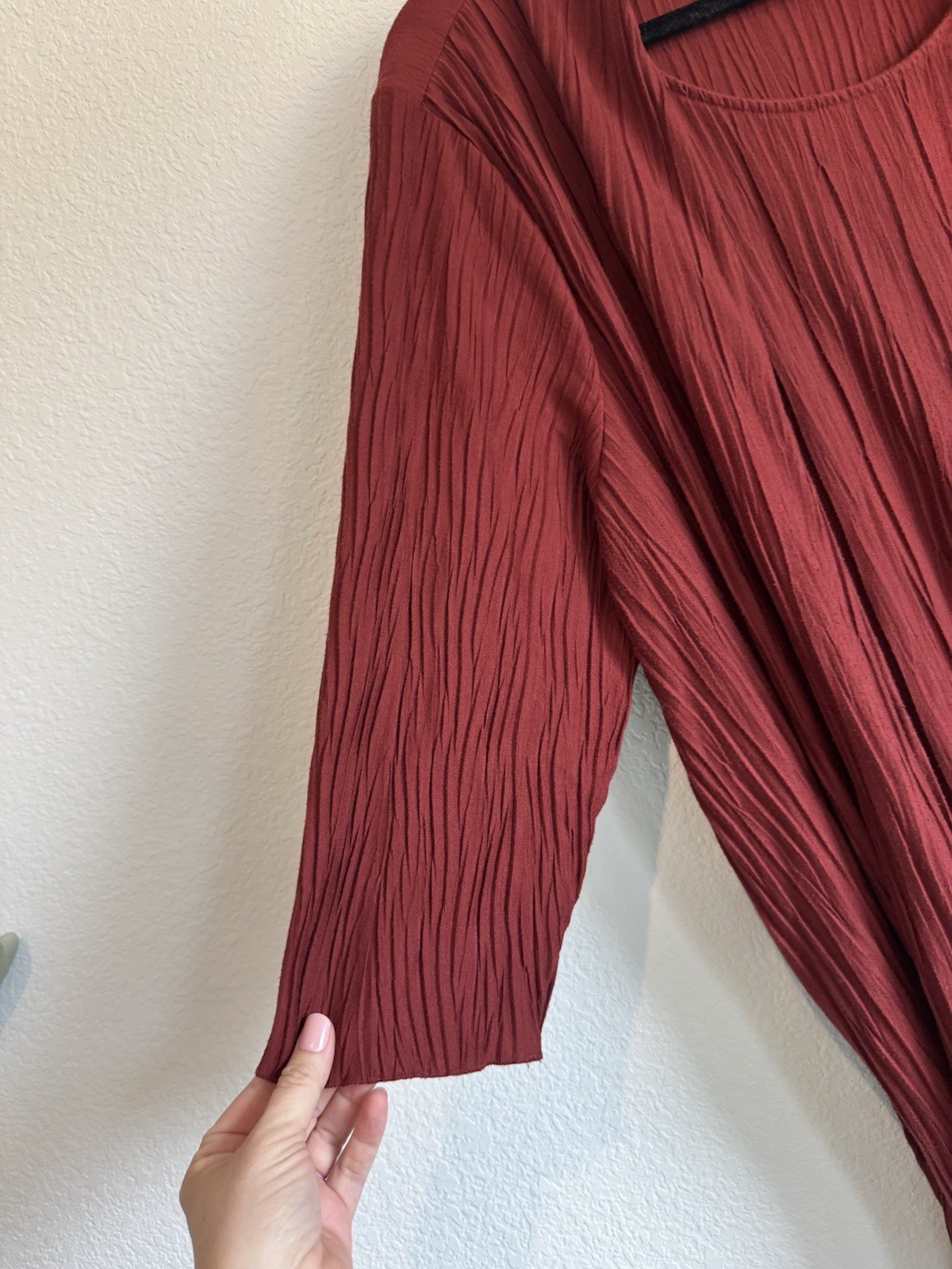 Any Wear by Catherines Red Blouse Attached Cardigan Crinkle Textured 2X