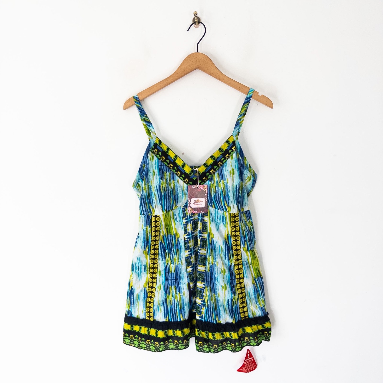 Joe Browns Longline Cami Top Size 16 NEW Boho Cotton Blue Green Festival