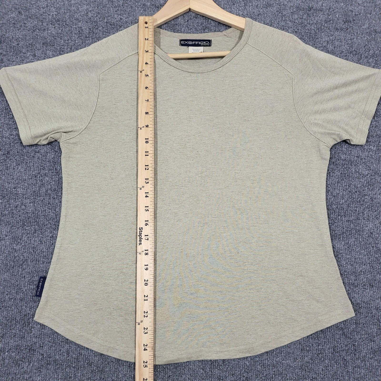 ExOfficio Shirt Womens Small Green Crew Neck Raglan Short Sleeve Travel Tee Logo
