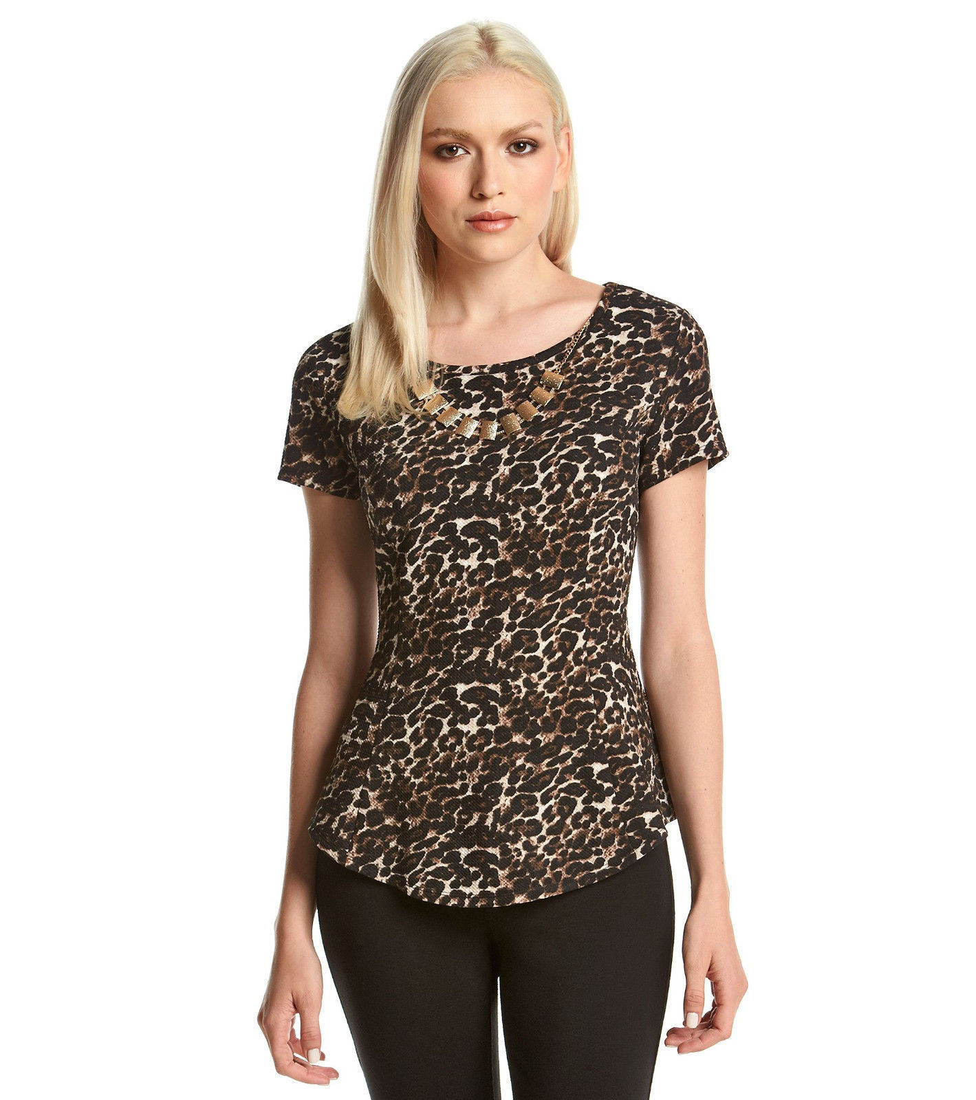 NWT- AGB ~Size MEDIUM~ Animal Print Top with Necklace Retail $48 Short Sleeve