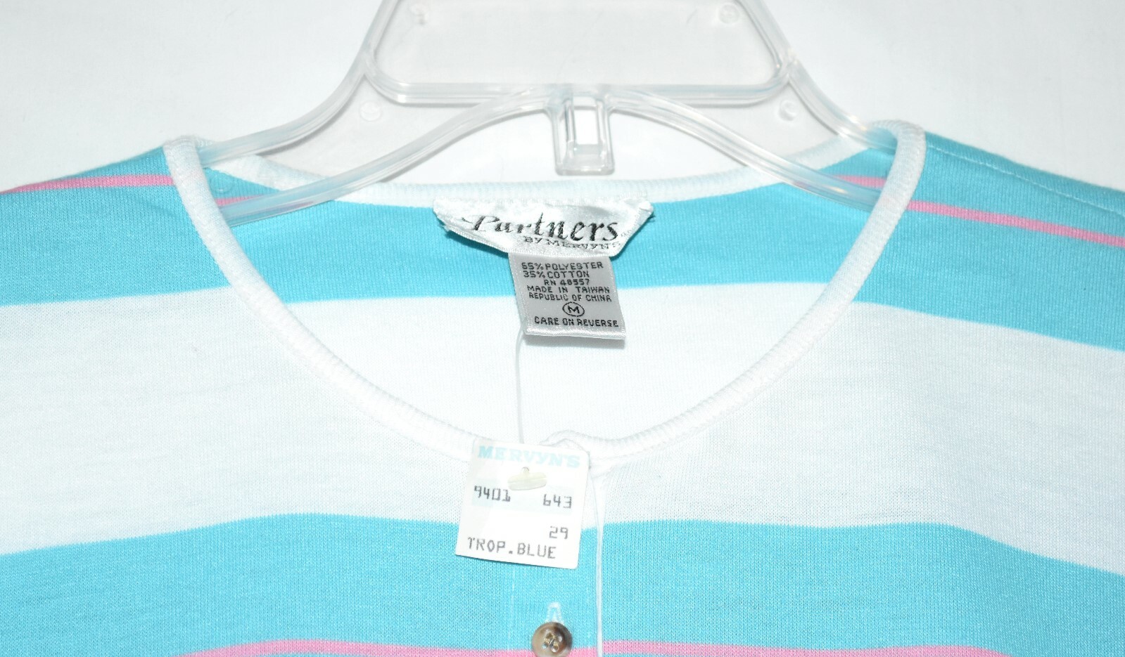 Partners by Mervyns White Blue and Pink Striped Womens Top Size M NWT