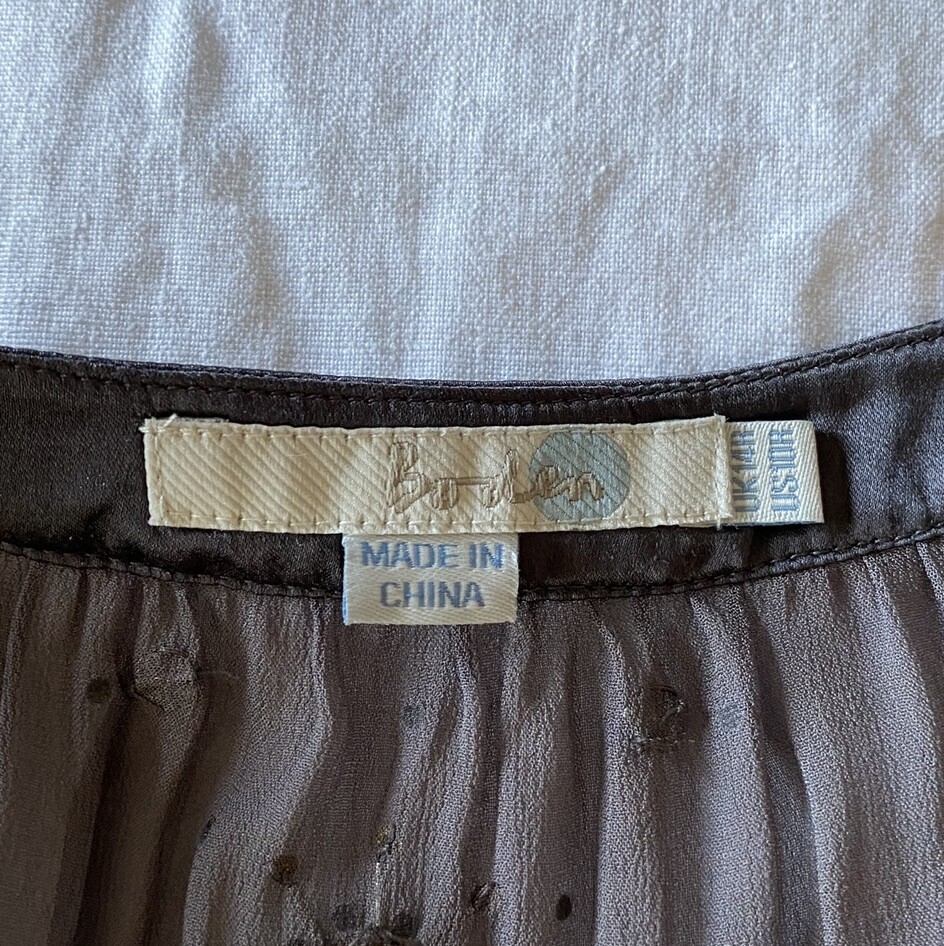 Boden 10 Taupe Gray bejeweled Gold Silver Sheer Long Sleeve Blouse Top With Cami