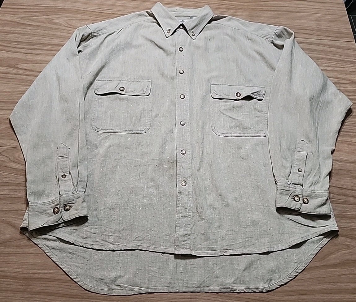 Vtg Peter Et Jon Womens Shirt 95% Raw Silk 5% Cotton Beige XL Button Up Long