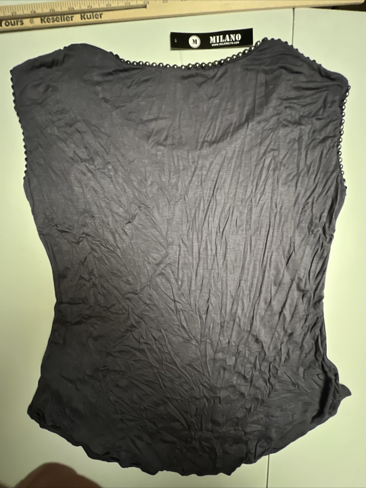 Milano Tank Top Blouse Women’s Medium Top Gray Studded Stretch NEW NWT