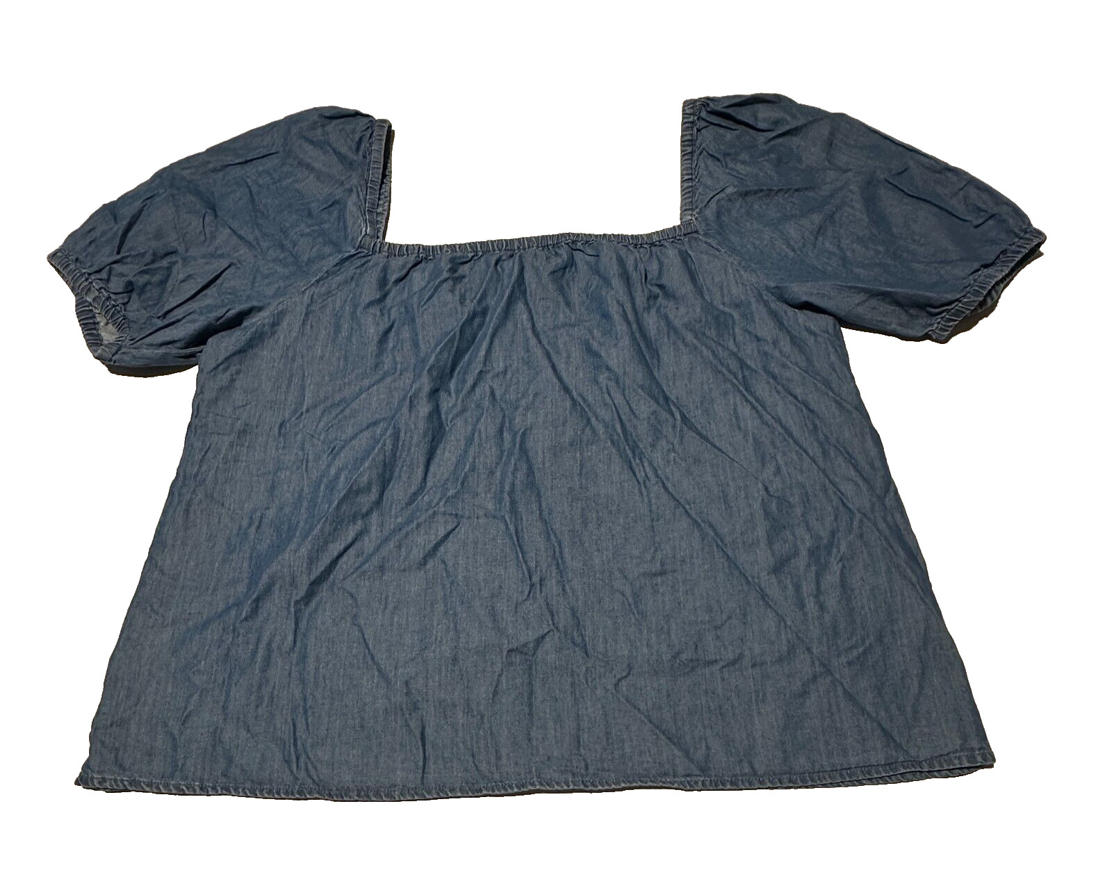 Michael Kors Womens Blue Puff Sleeve Square Chambray Neck Blouse Top Size P/XL