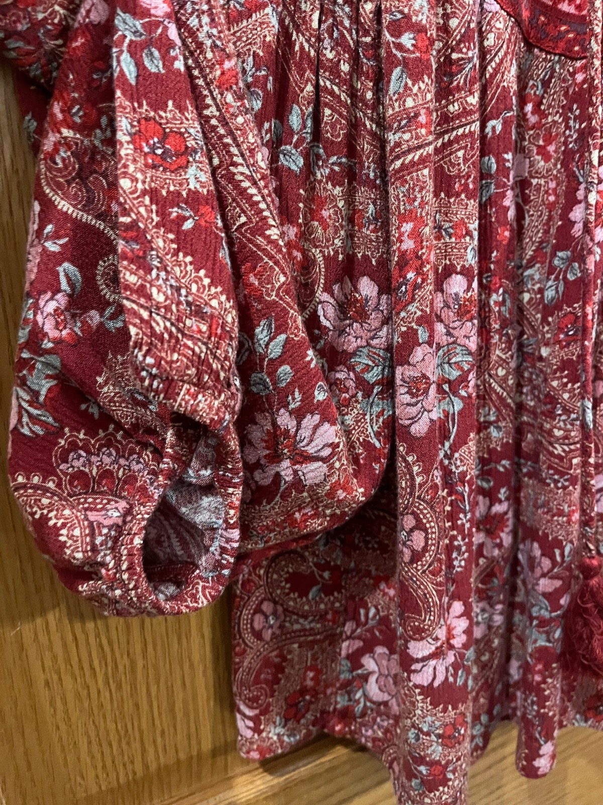 Floral Paisley Peasant Top Womens S Oversized Boho Retro Lace Up American Eagle
