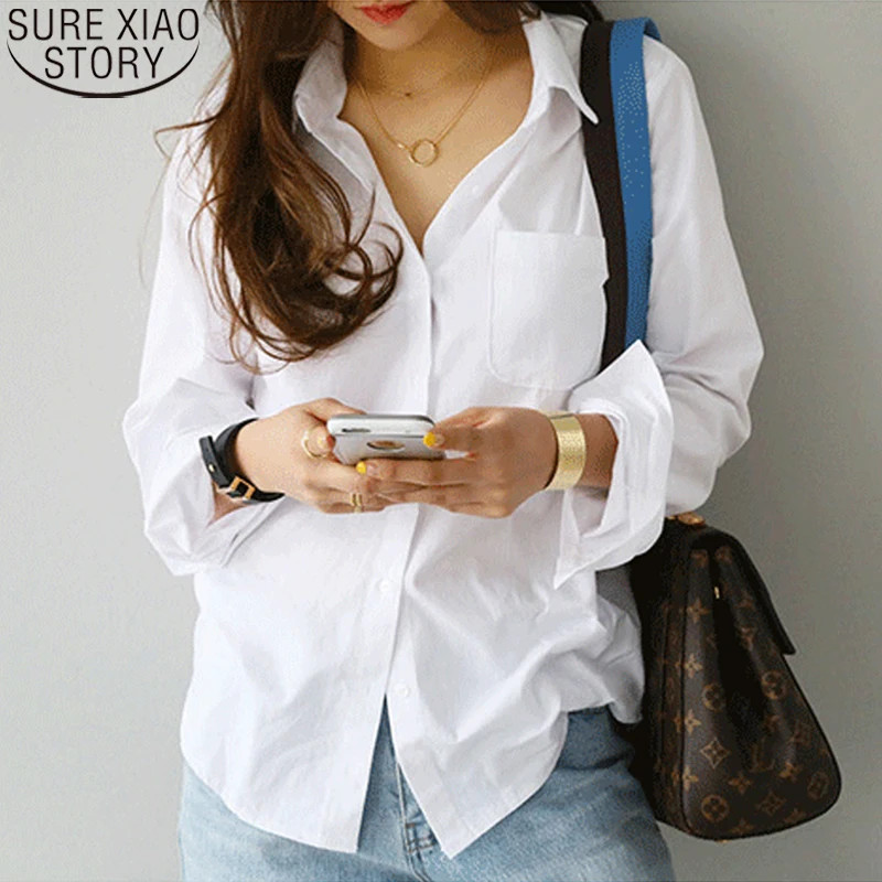 Blusa de algodón, camisa blanca, moda para mujer, blusas para mujer, moda OL, es