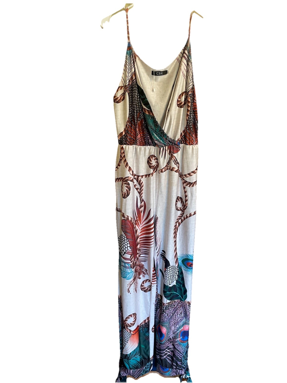 CBR New Halter Jumpsuit Size XL Peacock Bird Theme Artsy Art To Wear Retro 1970