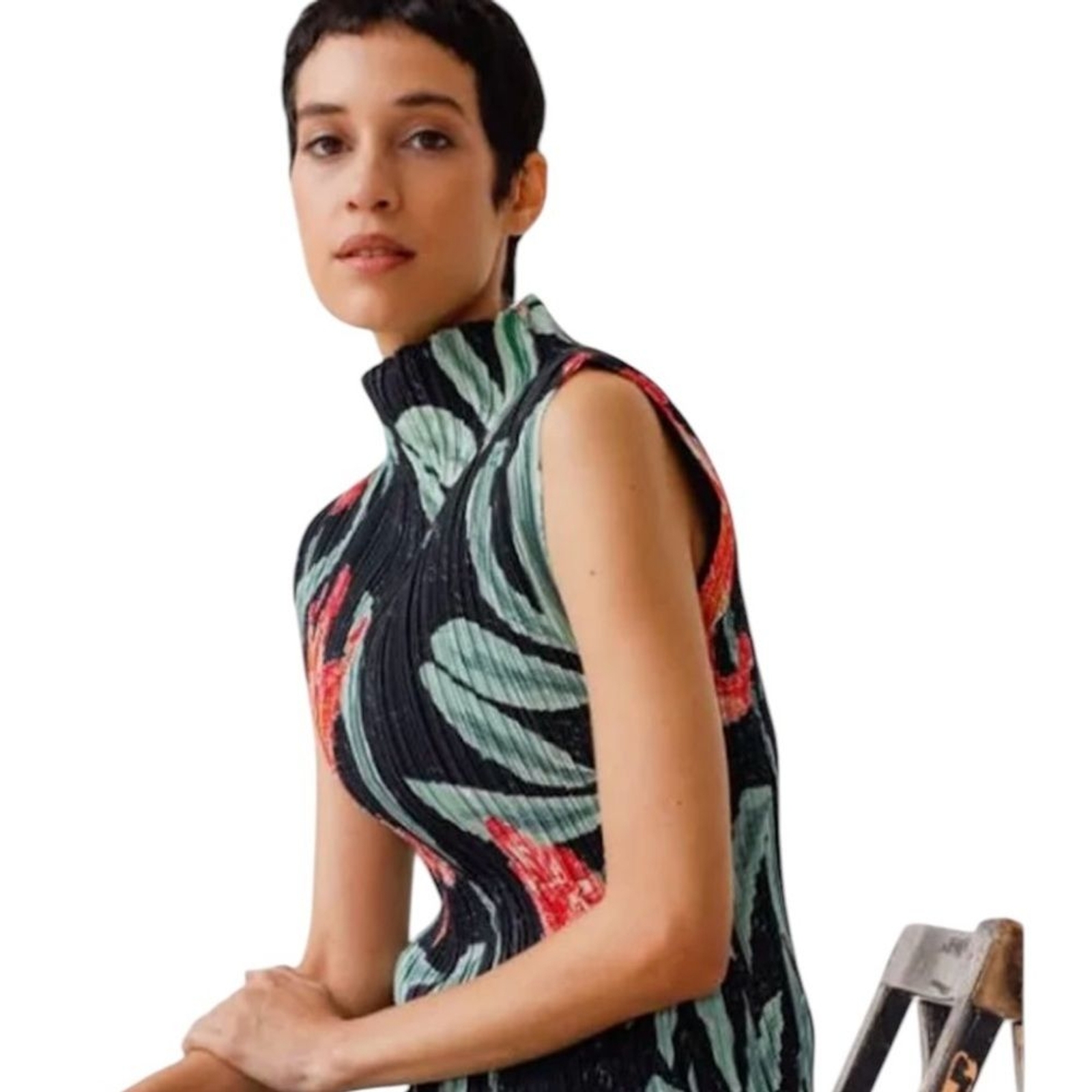 NWT SKFK Isua Crinkle Pleat Floral Funnel Neck Sleeveless Top EU 40 | US 8