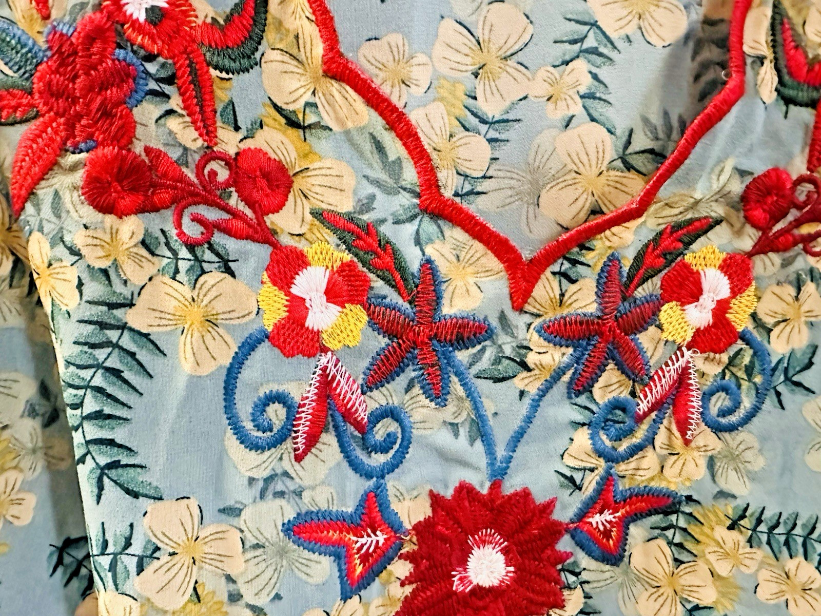 See and Be Seen Tunic Swim Coverup Sz M Sheer Floral Embroidered Bat Wing Gypsy
