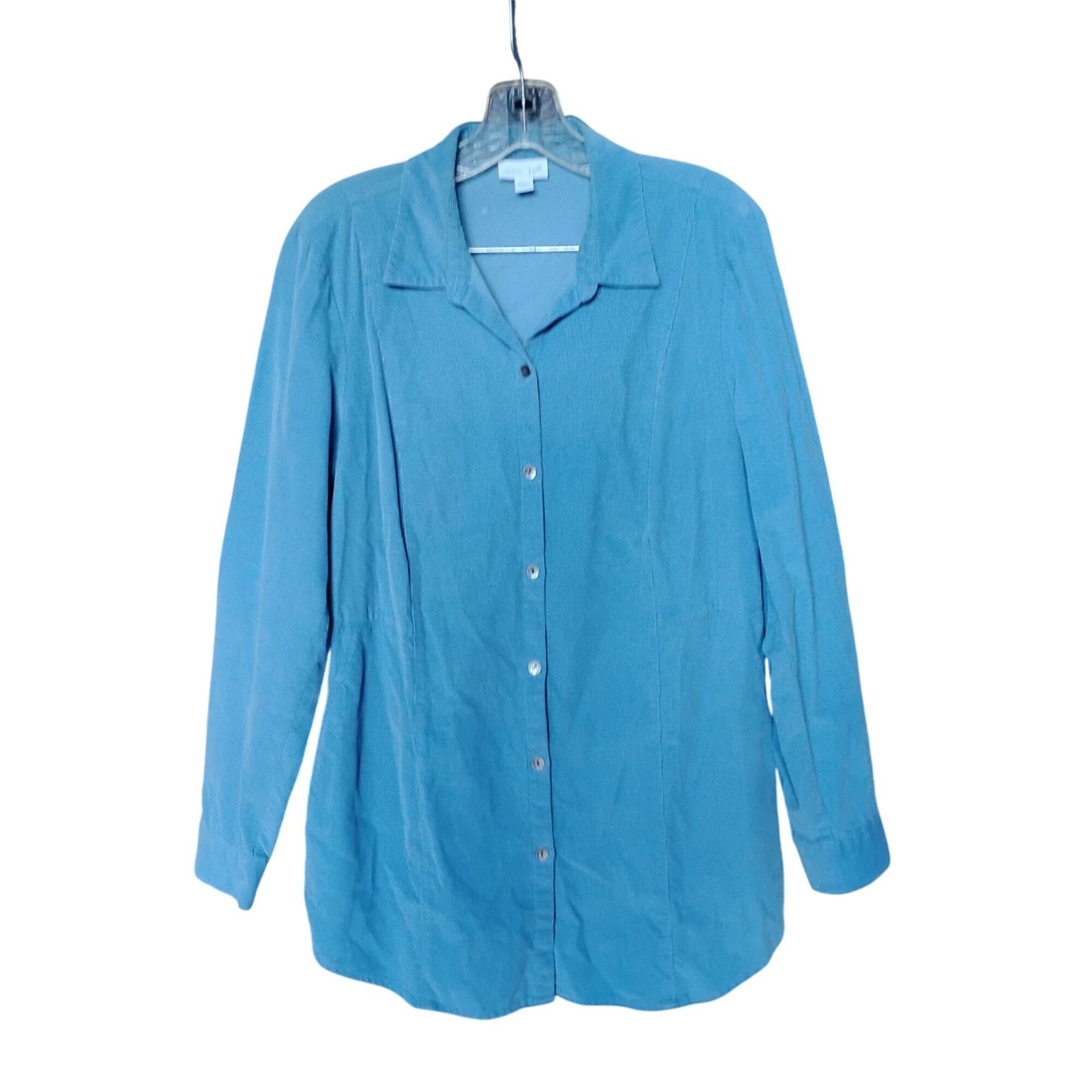J Jill Womens M Blue Button-Up Long Sleeve Cotton Corduroy Tunic Shirt