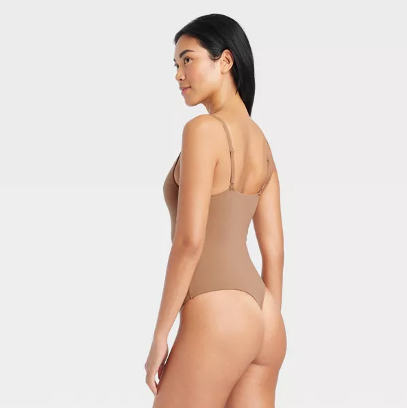 Auden Women’s XL Brown 4-Way Stretch Cami Bodysuit Sleeveless Adjustable – C11