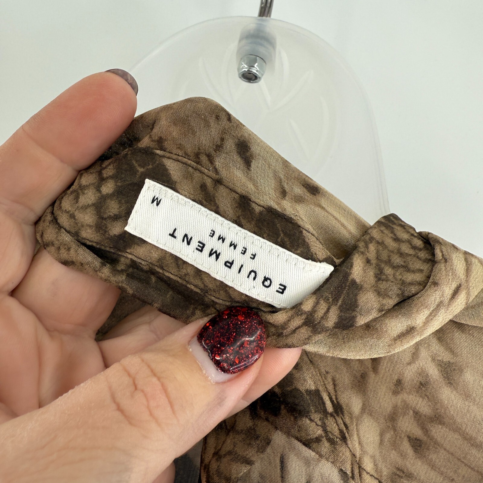 Equipment Womens Snake Print Silk Button Up Shirt Brown Tan Size Medium Sheer