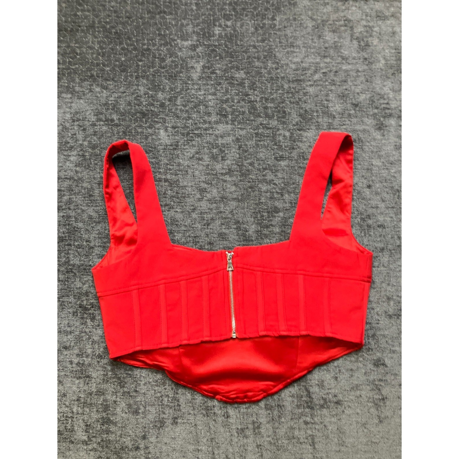 Bardot Crop Top Womens 6 Red Fitted Lined Wide Straps Stretch Square Neck Corset