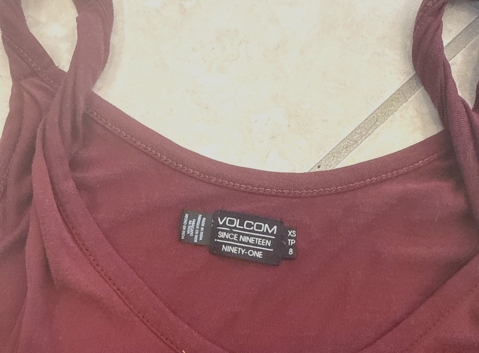 Volcom Burgundy Red Racerback Tank Top Sz XS Twist Straps Casual Top Beach Gym