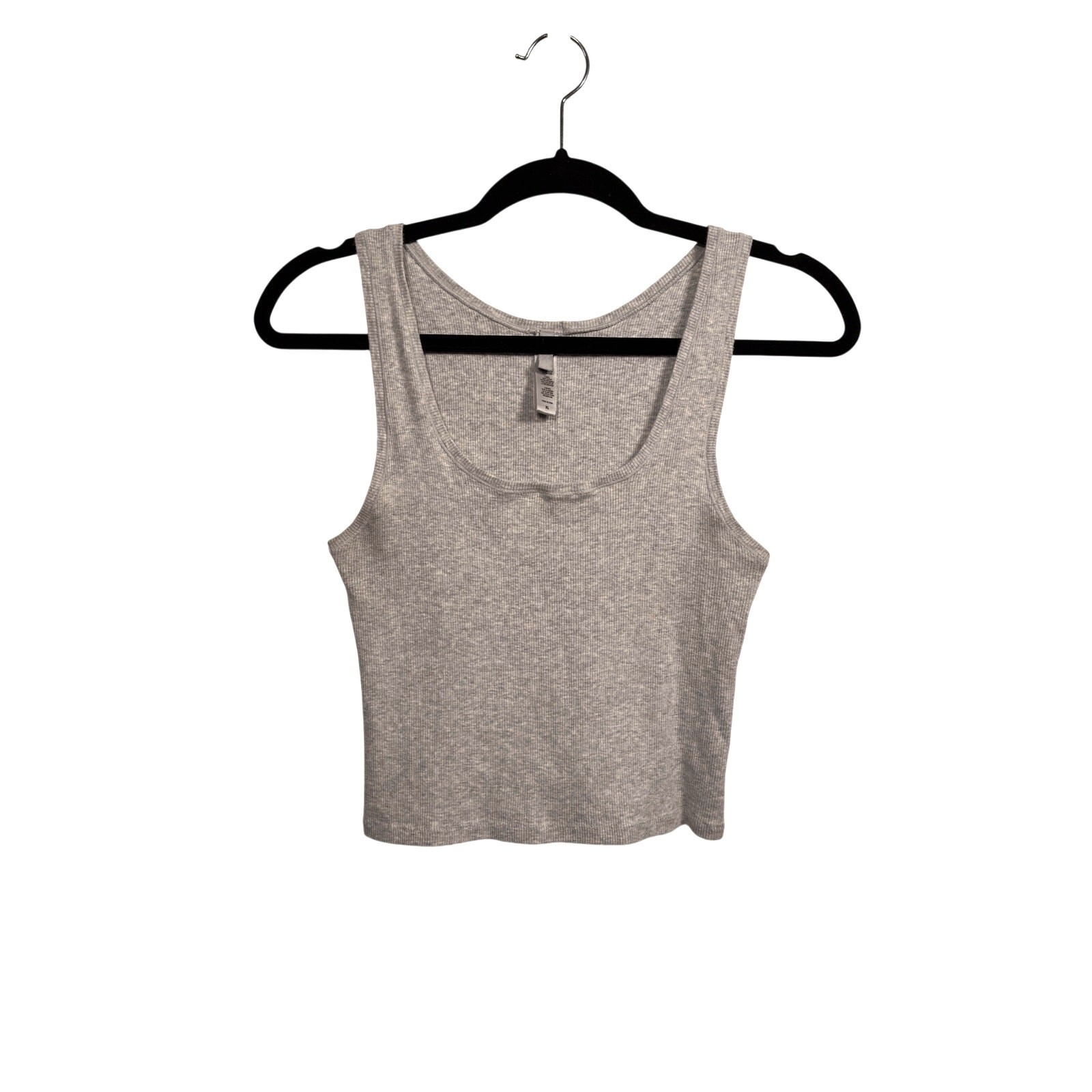 SKIMS Tank Top Womens XL Light Heather Grey Cotton Rib Cropped Scoop Neck
