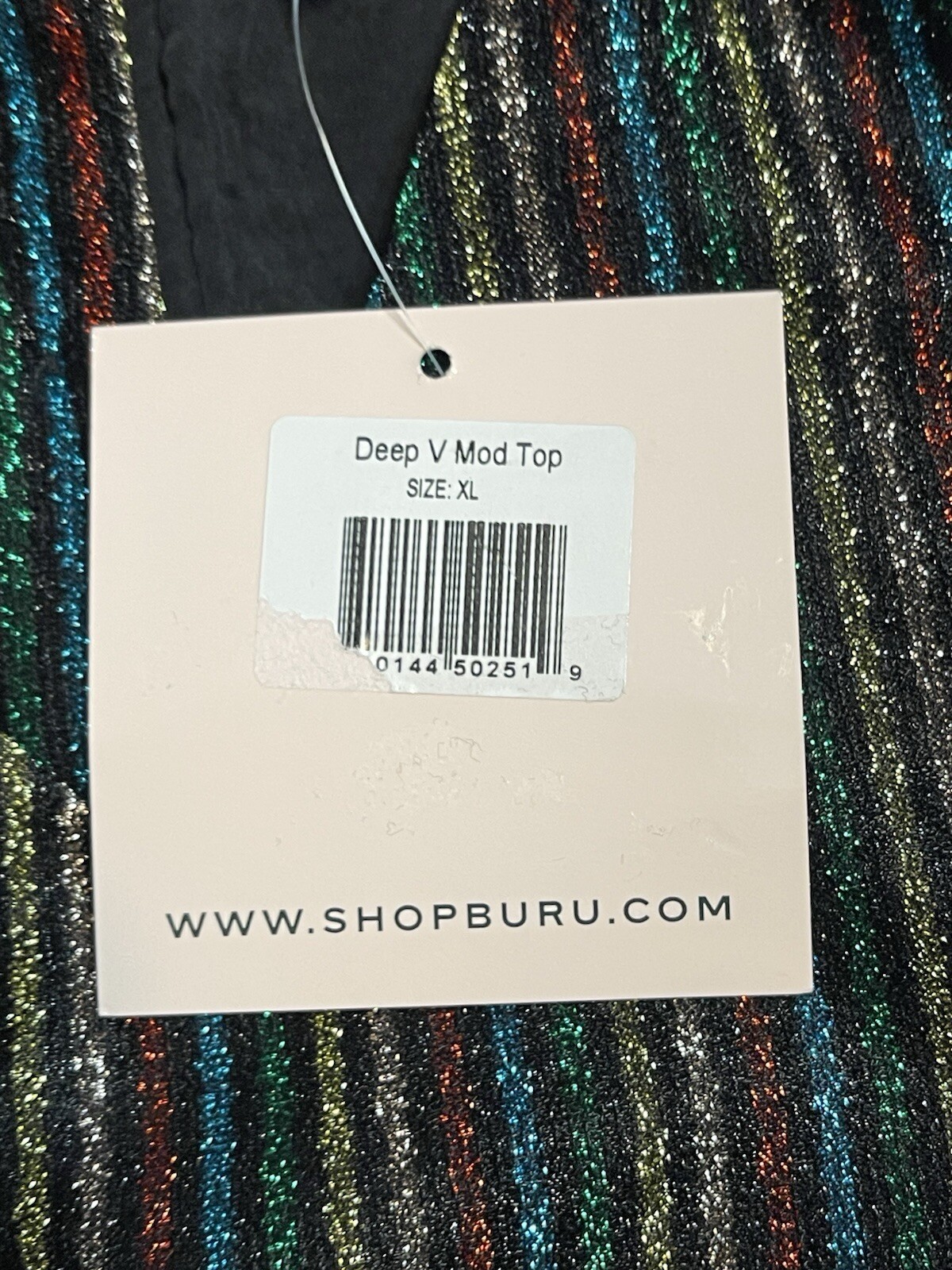NWT Buru Sleeveless Metallic Shimmer Stripe Faux Button Back Boxy Crop Top XL