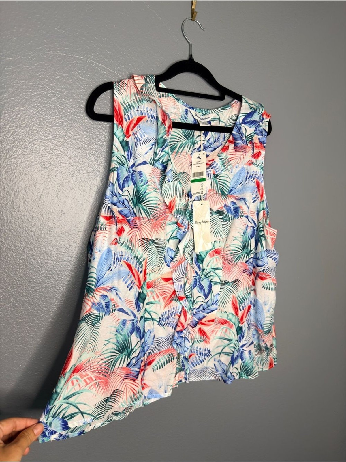NWT Tommy Bahama Silk blend Tropical Vacation Resort Leaf Ruffle Top Large