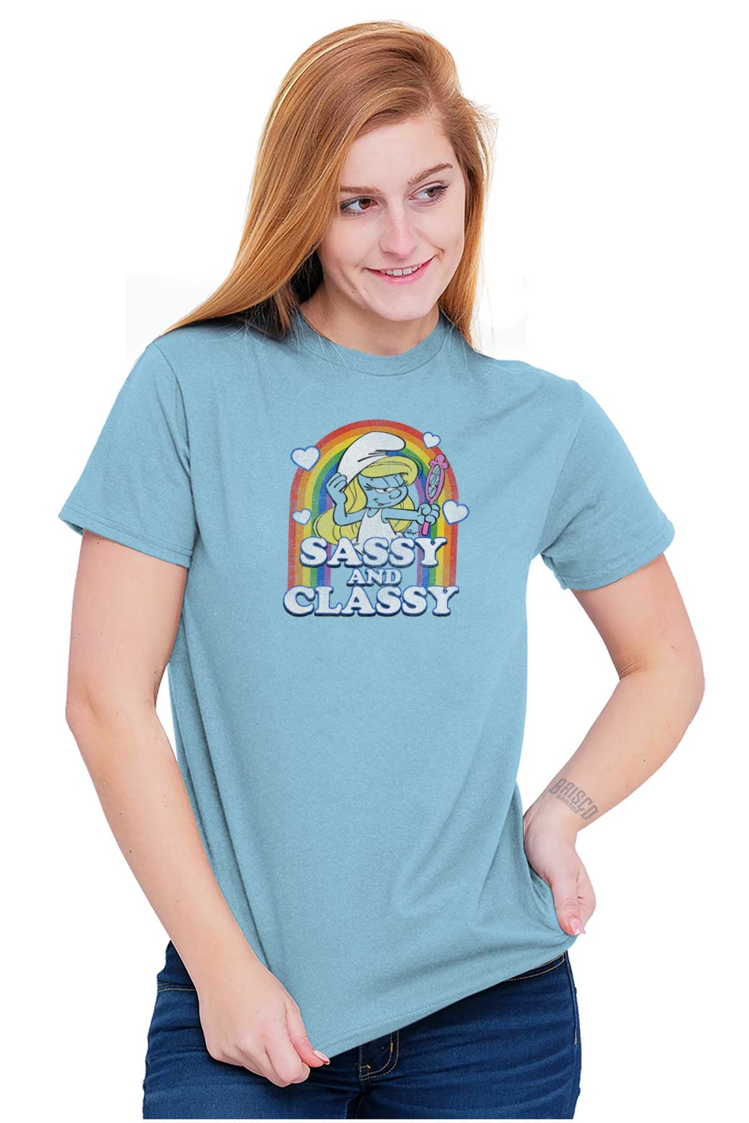 Smurfs Smurfette Sassy Classy Rainbow Cute Womens Graphic Crewneck T Shirt Tee