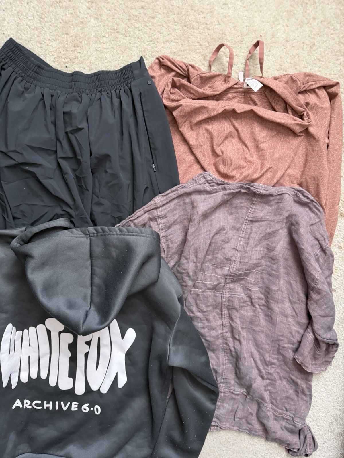 4 Lot Lady Monica Womens L Vintage Linen Shirt White Fox Hoodie Wayre Shorts