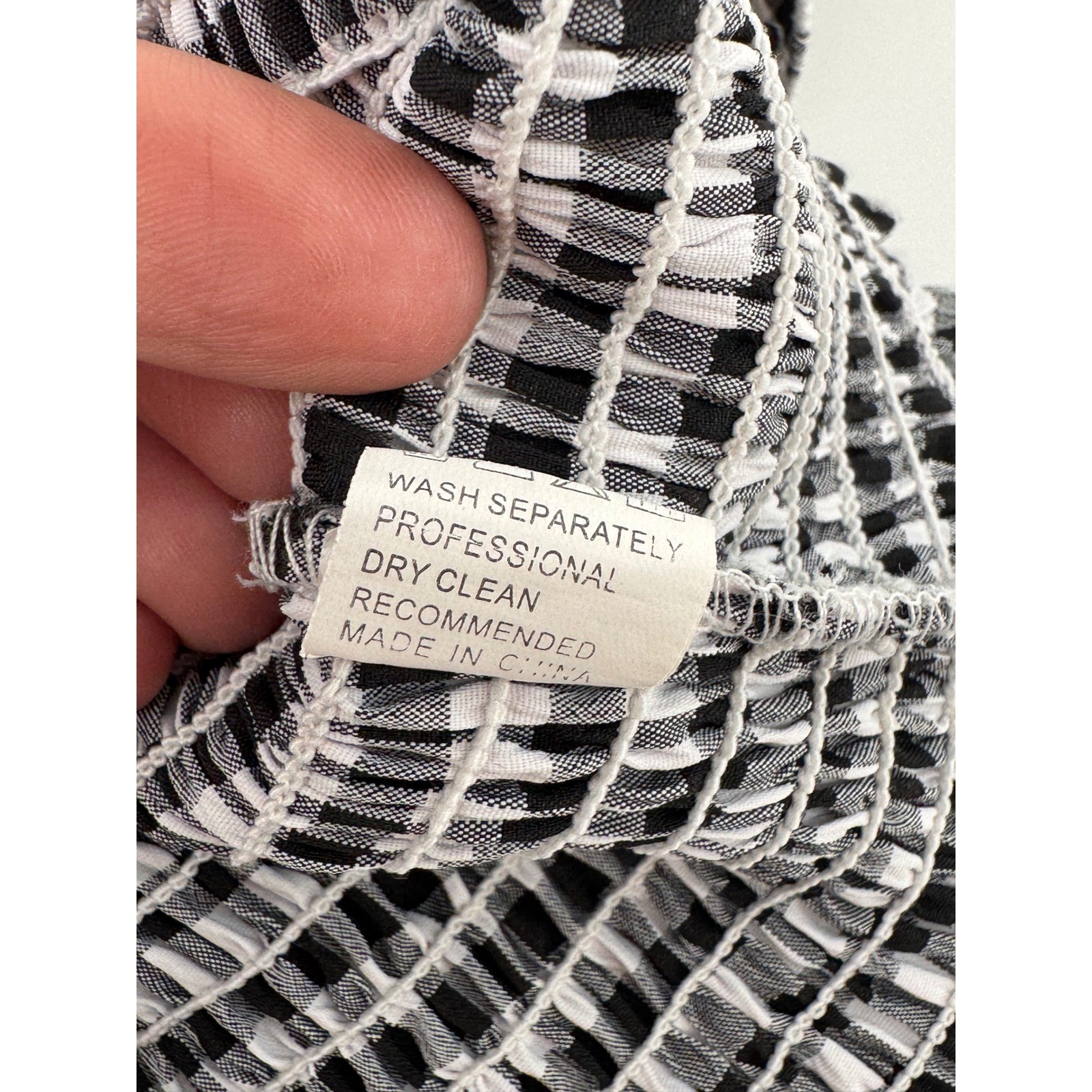 Black White Gingham Smocked Crop Top Eyelet Lace Ruffle Strap Small