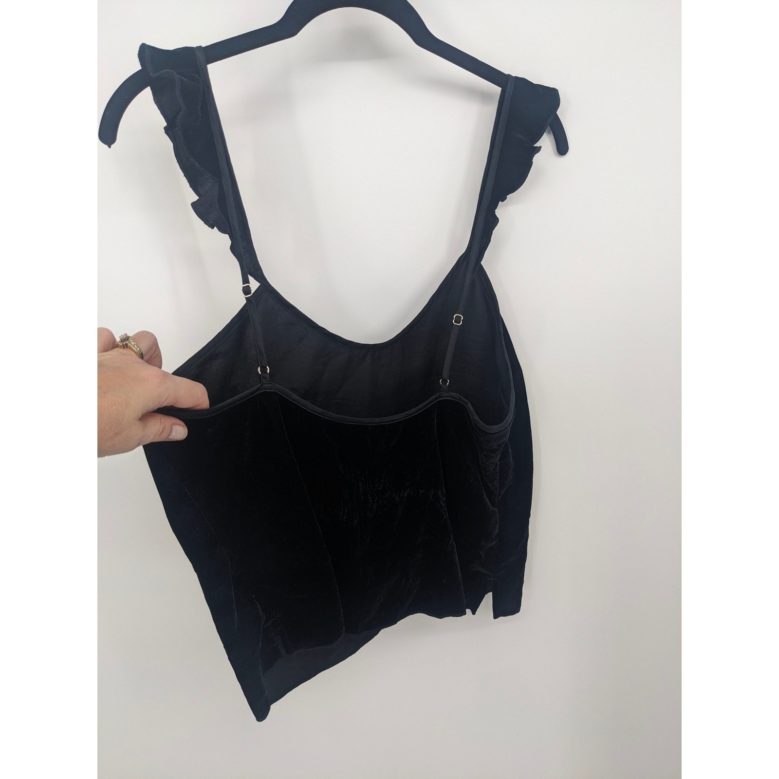 Victorias Secret Cami Top Womens Small Black Velvet Ruffle Strap Cropped Y2K 90s