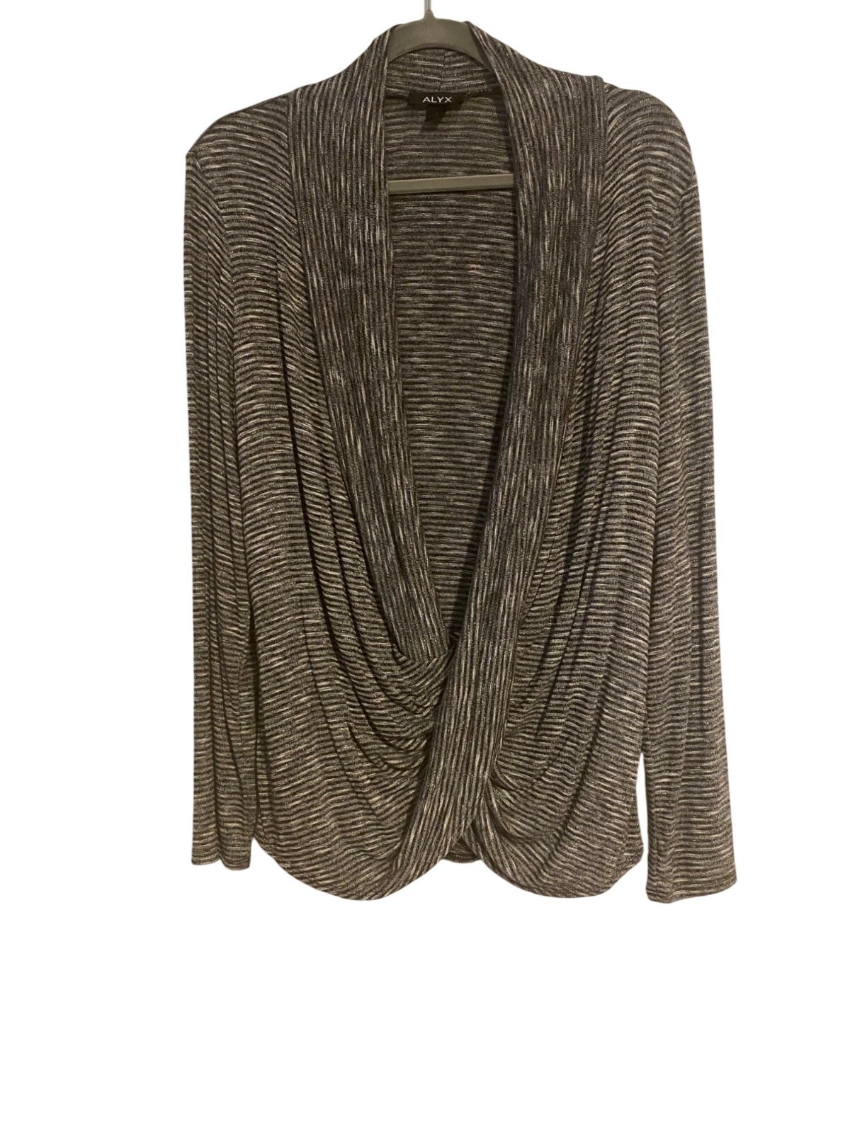 Alyx Womens L Lightweight Top Draped Open-Front Long Sleeve L Gray Striped Knit
