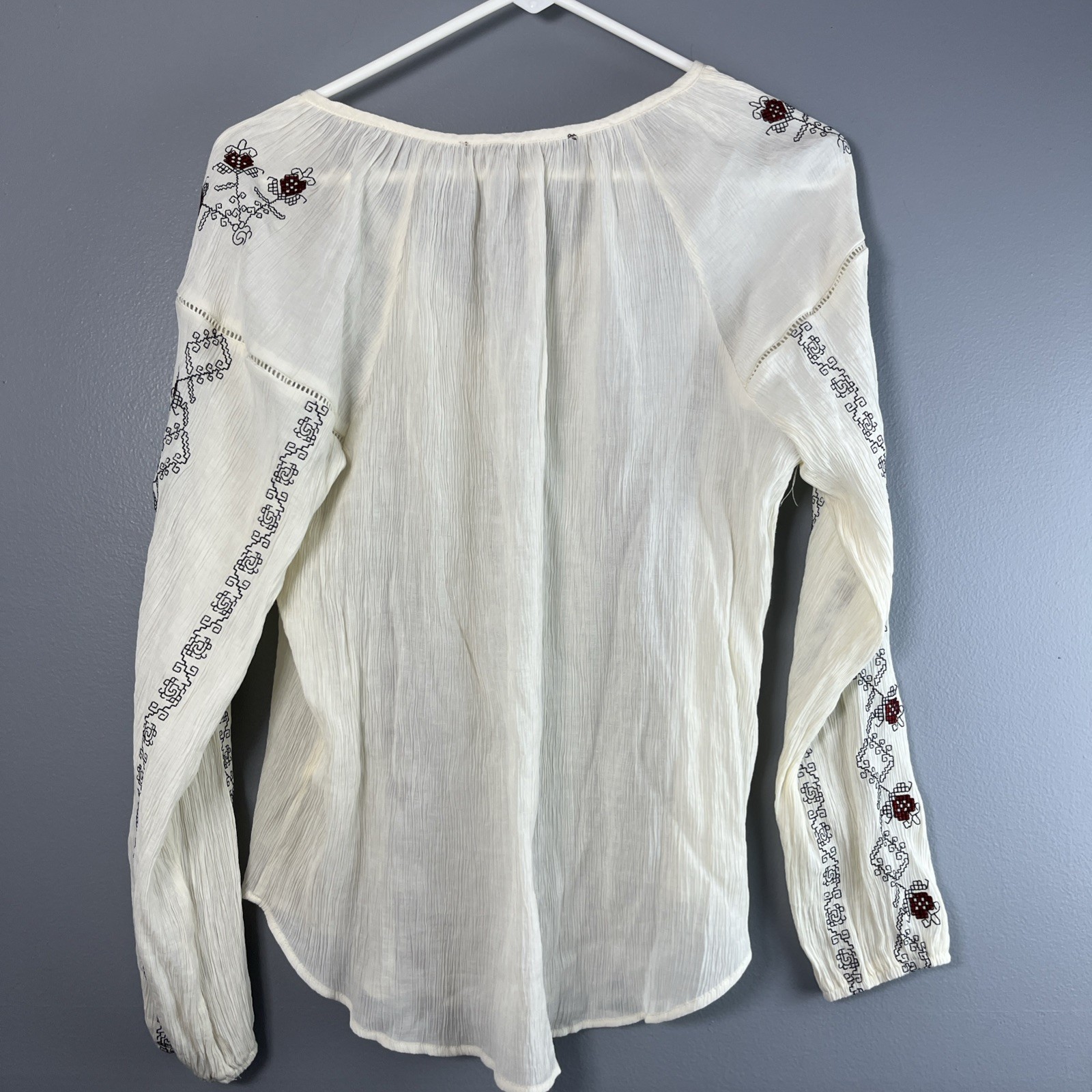 Hazel Woman’s Bohemian Peasant Top Size Medium White Floral Hippie Witchy