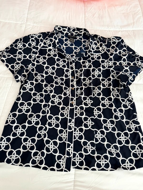 Lane Bryant navy blue button up blouse