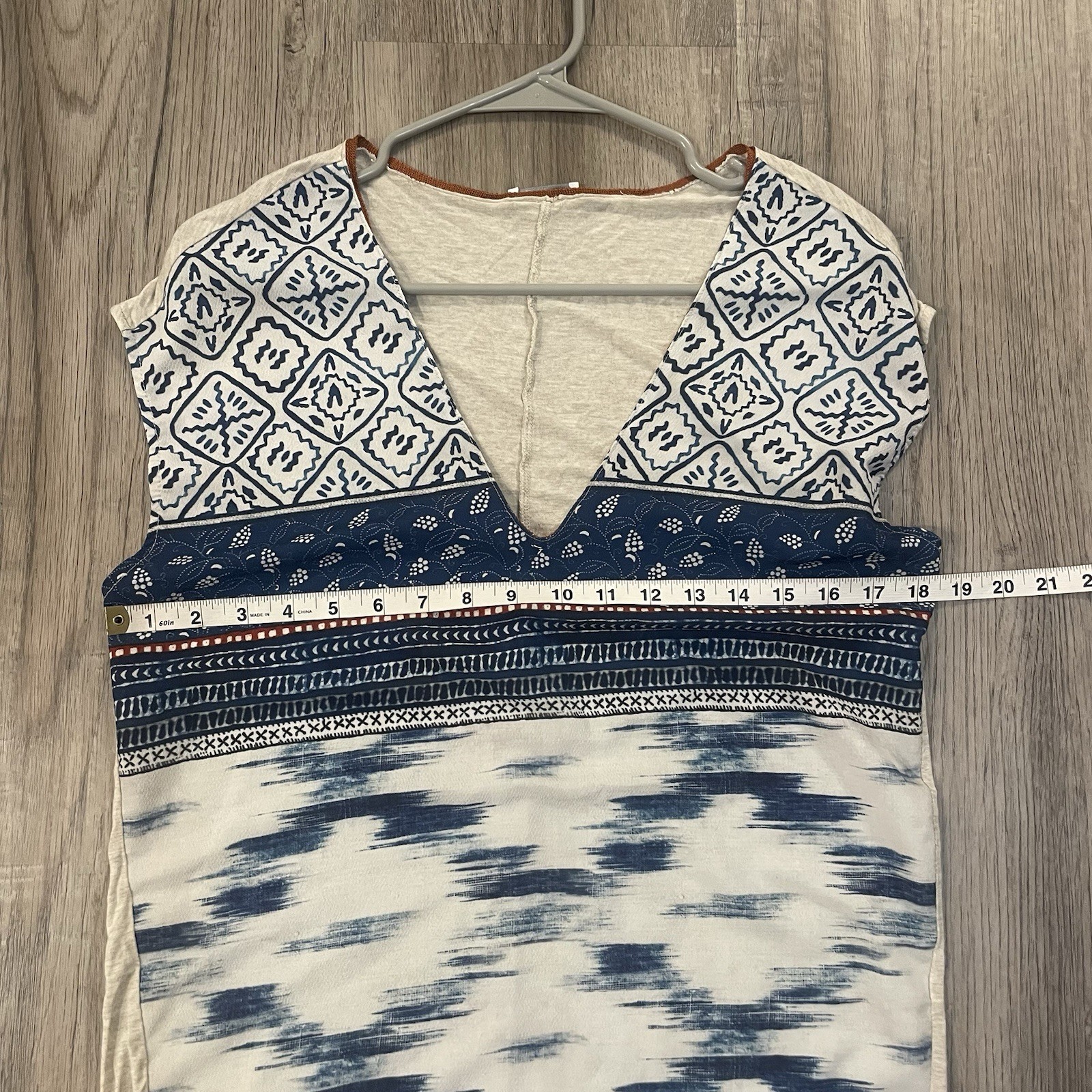 ZARA Women’s Asymmetrical Tunic Top Blue/Cream Boho Patterned U.S. Small